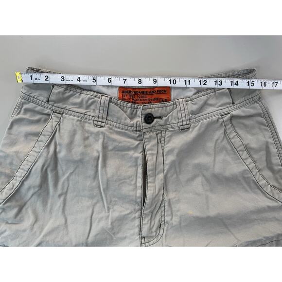 VTG Y2K Abercrombie & Fitch Mens Baggy Cargo Shorts S Beige Military Utility - Picture 3 of 16